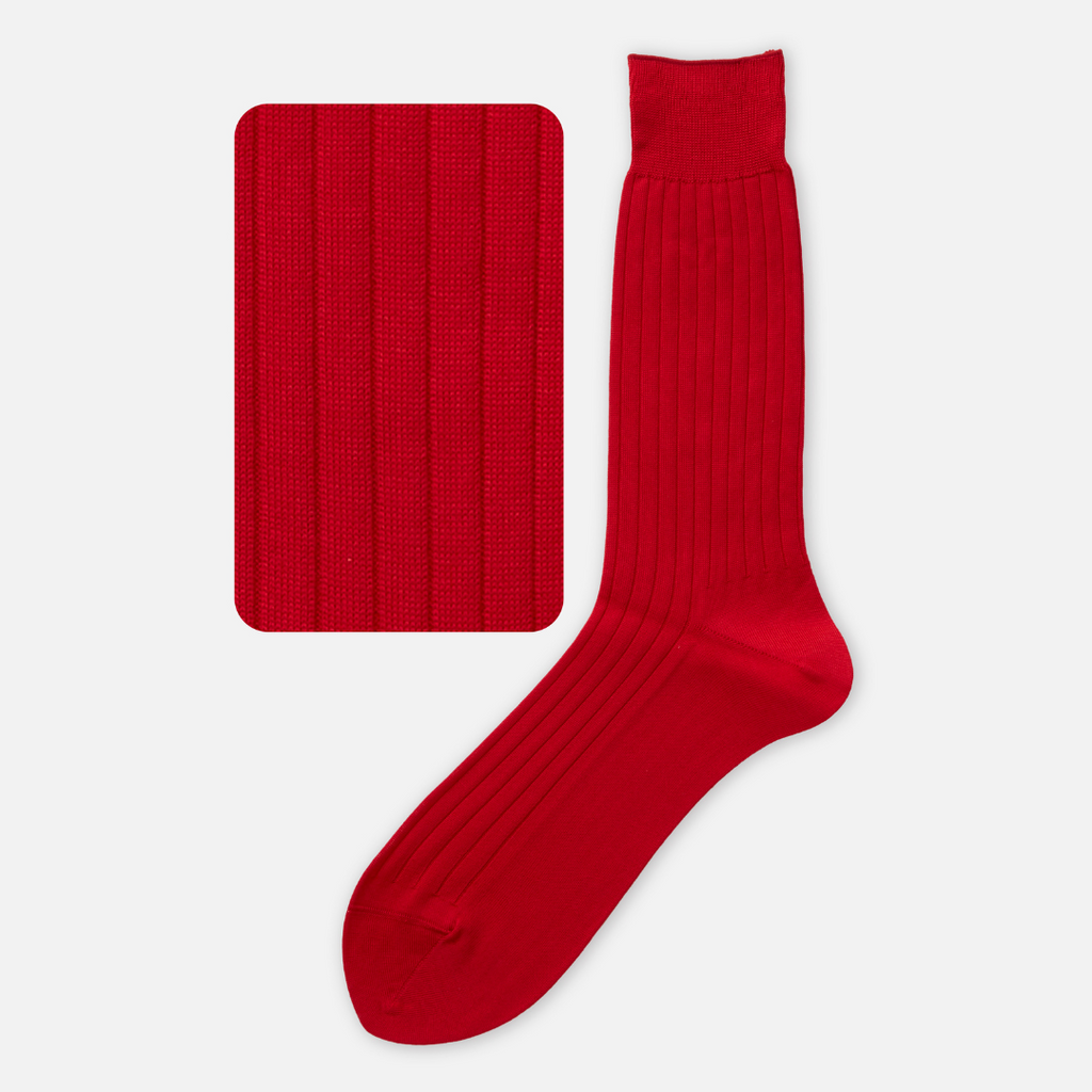Cotton Rib Socks - Red - by Tabio