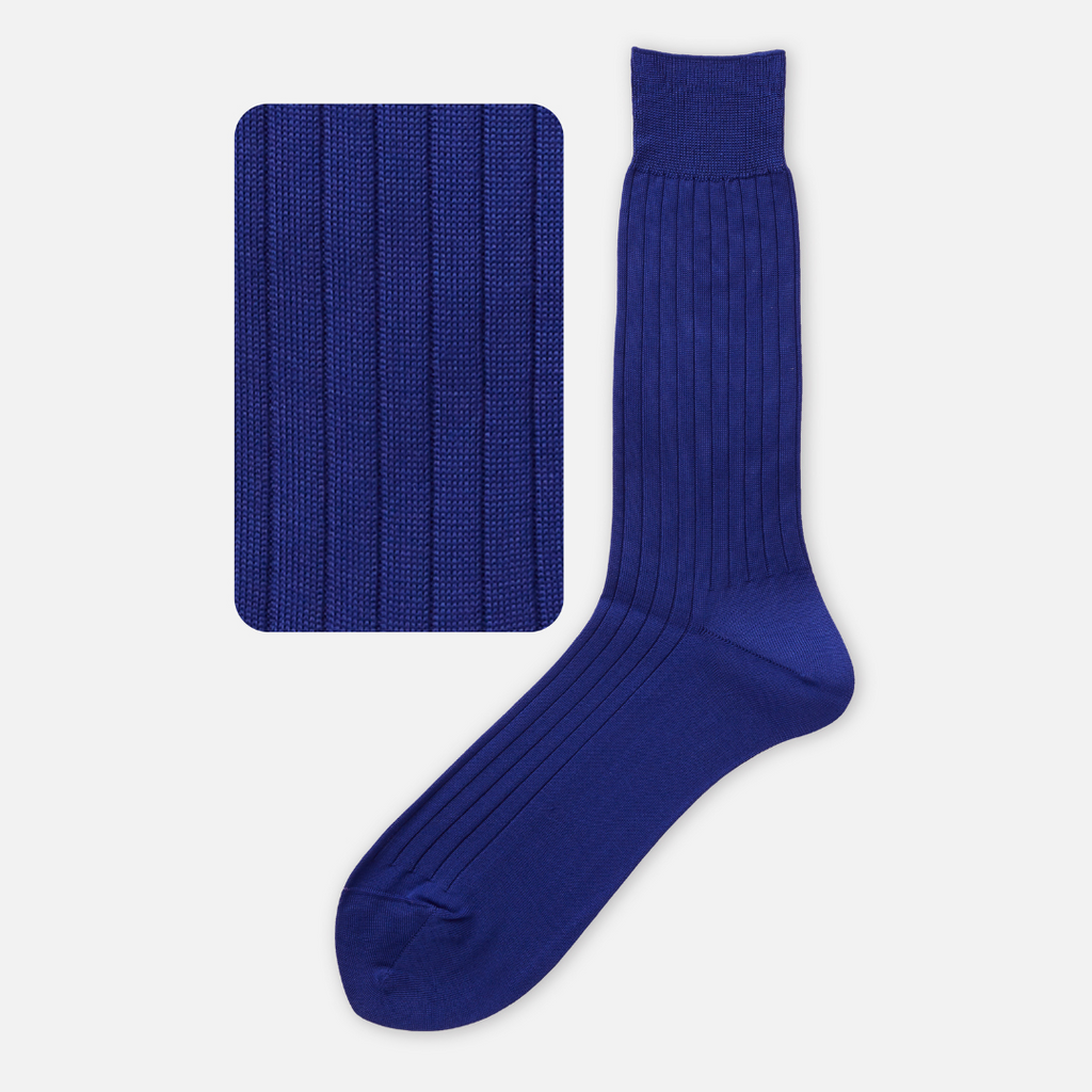 Cotton Rib Socks - Blue - by Tabio