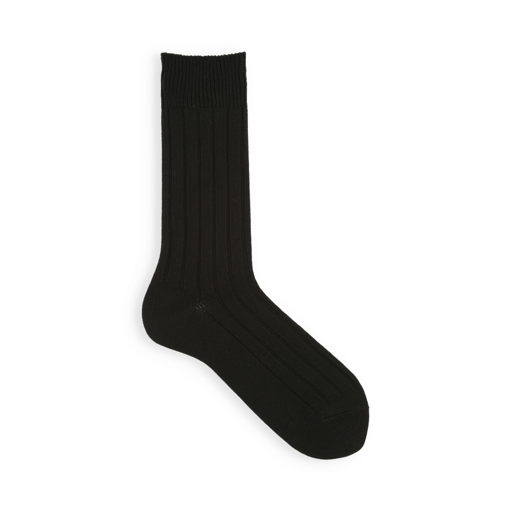 Wide Ribbed Socks - Black - by Tabio