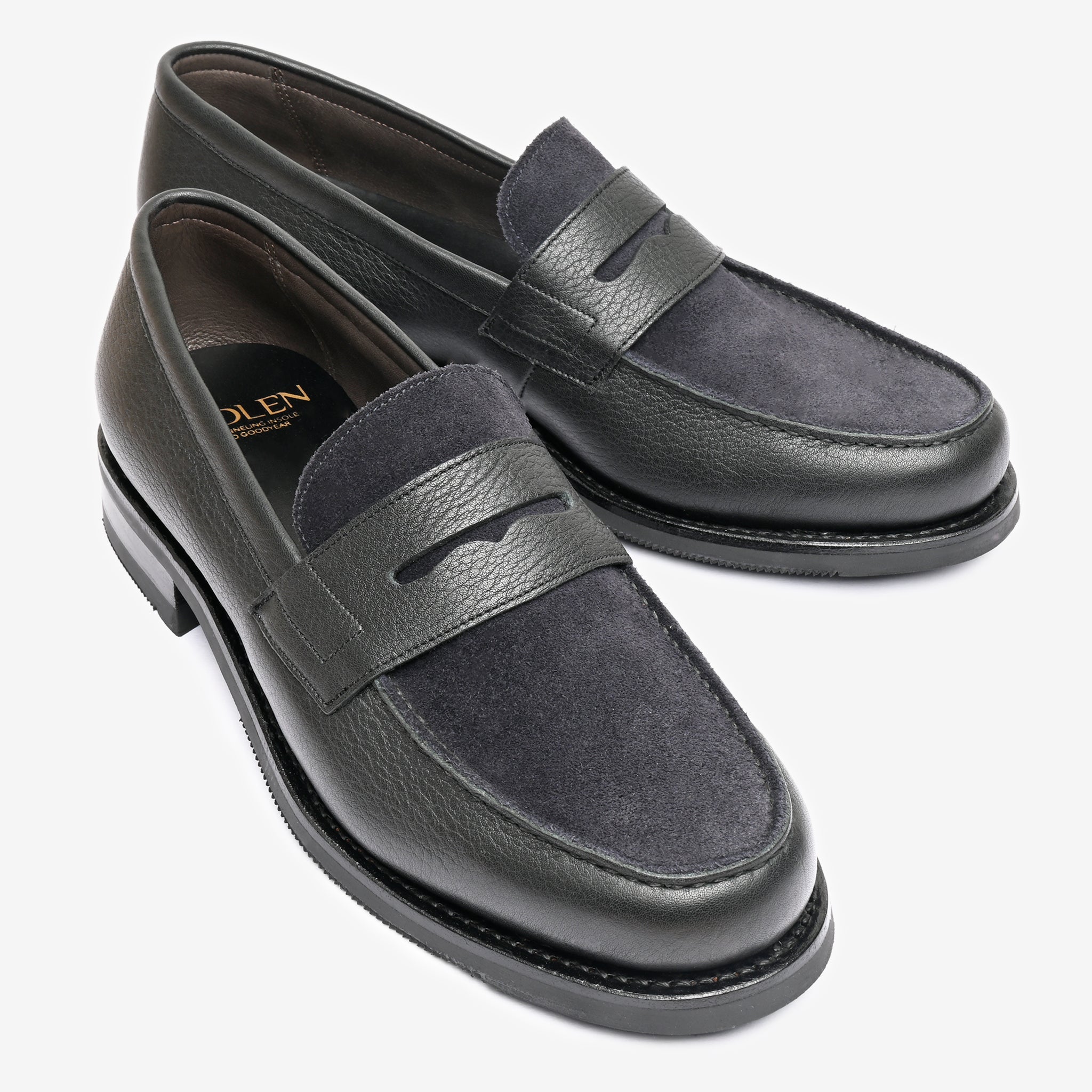 Spectator Loafer |  Ink Blue Suede & Noir Milled - Armin Last
