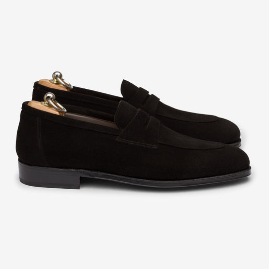 Folded Penny Loafer - Black Suede - Rufer Last